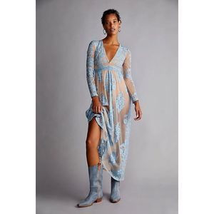 knee length dresses for ladies For Love and Lemons Powder Blue Embroidered Temecula Maxi Dress – The  Thrifty Hippy